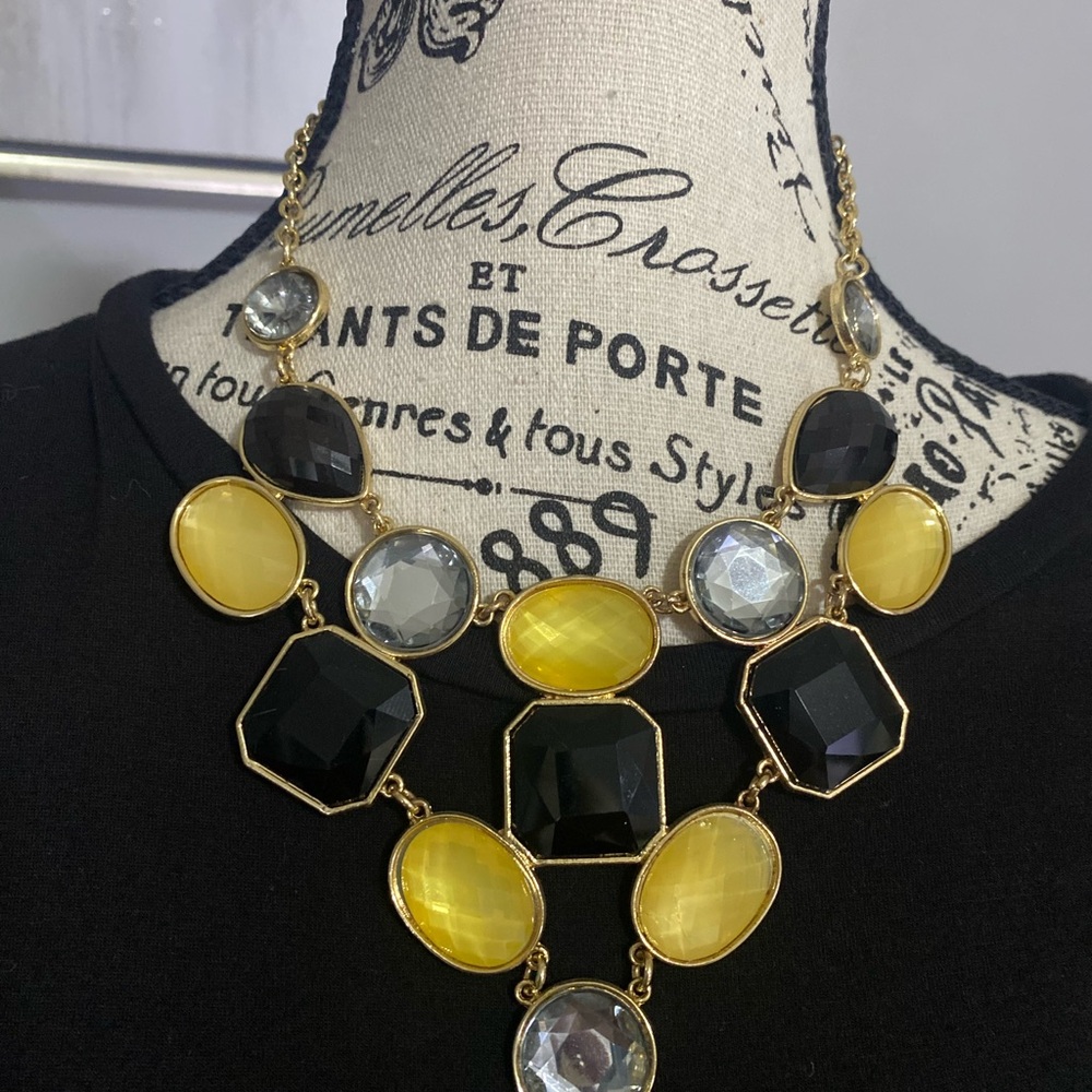 Statement Yellow and Black Gem Necklace - Women's Fashion Jewelry
